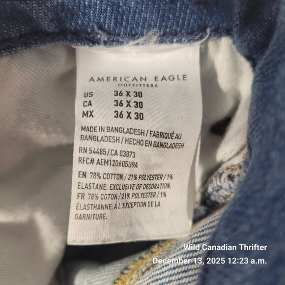 American Eagle 36x30 Light Blue Distressed Jeans Cotton Blend Stretch - Picture 5 of 7